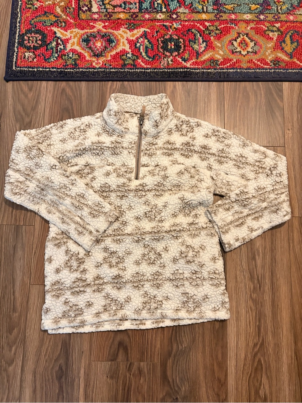Women’s Dylan Sherpa Quarter zip Pullover Sweater - Cream with Taupe Pattern